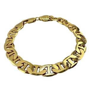 14K Gold Plated Anchor Mariner Link Unisex Classic Shiny Chain 7” Bracelet